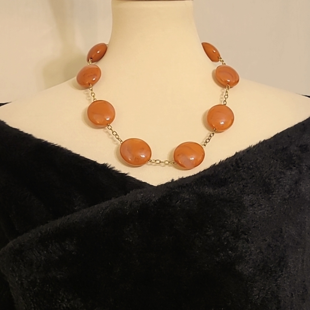 Elegant Coral Beaded Statement Necklace with Gold-tone Links